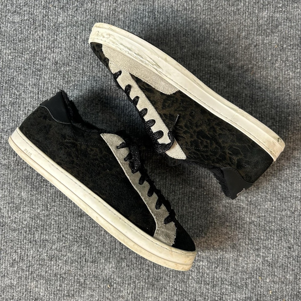 P448 Shoes Mens Size 8 Black Animal Print Faux Fur Lined Lace Up Sneakers EU 41